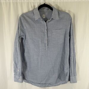 Gap Blouse Women's Small Blue White Striped Long Sleeve 100% Cotton Collared